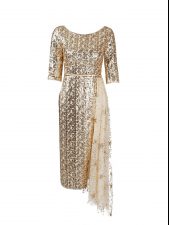 Decent Gold Half Sleeves Sequined Zipper Homecoming Dress for Prom and Party
