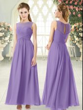  Lavender Prom Gown Prom and Party with Ruching Scoop Sleeveless Zipper