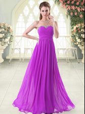  Purple Empire Beading Prom Gown Zipper Chiffon Sleeveless Floor Length