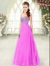 Artistic Pink Sleeveless Floor Length Beading Lace Up Prom Evening Gown