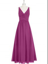 Extravagant Floor Length Zipper Prom Evening Gown Fuchsia for Prom and Party and Military Ball with Ruching