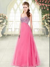  Tulle Sleeveless Floor Length Prom Dress and Beading