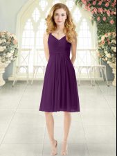  Sleeveless Chiffon Knee Length Zipper Prom Evening Gown in Purple with Ruching