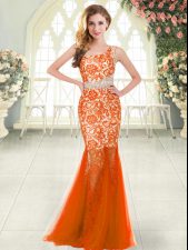 Dramatic One Shoulder Sleeveless Zipper Prom Dresses Orange Red Tulle