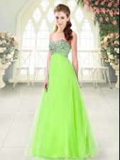 Shining Sleeveless Floor Length Beading Lace Up Prom Evening Gown