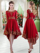 Superior Wine Red Scoop Lace Up Embroidery Homecoming Dress Long Sleeves