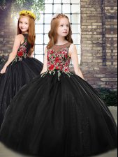 Attractive Floor Length Black Little Girls Pageant Gowns Scoop Sleeveless Zipper