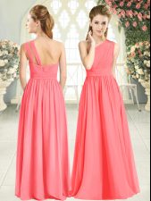 Extravagant Watermelon Red Empire Ruching Prom Dresses Zipper Chiffon Sleeveless Floor Length