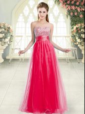 Chic Coral Red Sweetheart Lace Up Beading Prom Party Dress Sleeveless