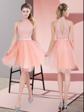Stylish Peach Sleeveless Beading Knee Length Prom Party Dress