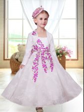  A-line Flower Girl Dresses White Straps Lace Sleeveless Ankle Length Zipper