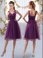 Cheap Purple Zipper Vestidos de Damas Appliques Sleeveless Knee Length