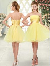 Free and Easy Mini Length Lace Up Prom Evening Gown Yellow for Prom and Party with Beading