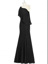  Sleeveless Floor Length Ruching Side Zipper Prom Dress with Black