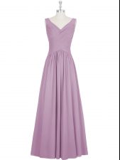  Purple V-neck Neckline Ruching Evening Dress Sleeveless Zipper