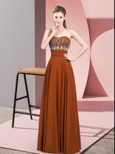  Chiffon Strapless Sleeveless Zipper Beading Prom Party Dress in Brown