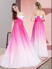  Floor Length Empire Sleeveless Pink And White Prom Dress Lace Up
