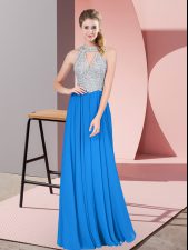 Inexpensive Floor Length Empire Sleeveless Blue Dress for Prom Zipper