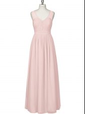  Pink Empire Ruching Prom Evening Gown Zipper Chiffon Sleeveless Floor Length