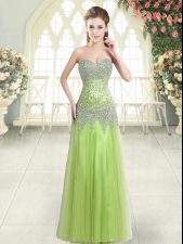  Column/Sheath Prom Evening Gown Yellow Green Sweetheart Tulle Sleeveless Floor Length Zipper