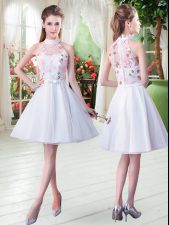 Fine White Sleeveless Appliques Knee Length Homecoming Dress
