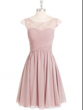 Custom Made Mini Length Pink Prom Party Dress Scoop Cap Sleeves