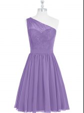 Fashionable Sleeveless Knee Length Side Zipper in Lavender with Lace