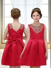 Deluxe Red Sleeveless Satin Zipper Flower Girl Dresses for Less for Wedding Party