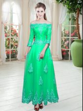  Floor Length Lace Up Turquoise for Prom and Party with Lace