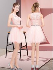  Mini Length A-line Sleeveless Pink Prom Dress Lace Up
