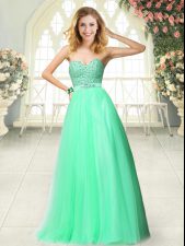 Fantastic Beading Prom Gown Apple Green Zipper Sleeveless Floor Length