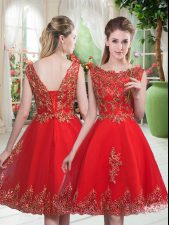 Exceptional Red Sleeveless Knee Length Beading and Appliques Lace Up Prom Gown
