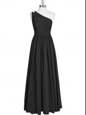  Black A-line Ruching Homecoming Dress Zipper Chiffon Sleeveless Floor Length
