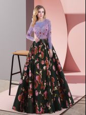  Multi-color A-line Printed Scoop Long Sleeves Appliques Lace Up Homecoming Dress Sweep Train