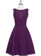 Designer Eggplant Purple Scoop Neckline Ruching Dress for Prom Sleeveless Zipper