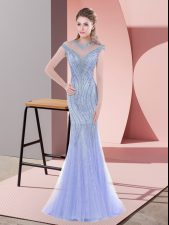 Noble Baby Blue Evening Dress Prom and Party with Beading and Lace Scoop Sleeveless Sweep Train Zipper