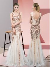 Fitting Sleeveless Sequins Backless Prom Gown