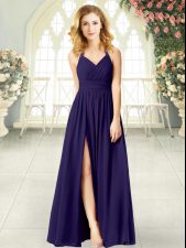  Purple Sleeveless Floor Length Ruching Zipper Prom Dress