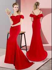 Stylish Red Straps Neckline Beading Prom Dress Sleeveless Lace Up