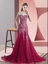Fantastic Red Sleeveless Beading and Appliques Backless Dress for Prom