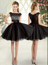 Inexpensive Square Sleeveless Zipper Prom Evening Gown Black Tulle