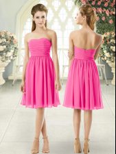 Smart Pink Zipper Prom Evening Gown Ruching Sleeveless Knee Length