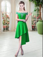 Enchanting Green Off The Shoulder Neckline Appliques Prom Gown Sleeveless Zipper