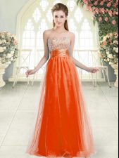 Customized Floor Length Lace Up Orange Red for Prom and Party with Beading