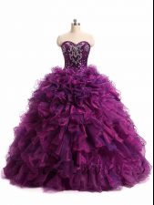  Purple Sweetheart Lace Up Beading and Ruffles Quince Ball Gowns Sleeveless