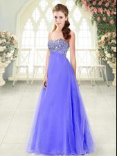 Modest Sweetheart Sleeveless Tulle Prom Evening Gown Beading Lace Up