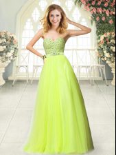  Yellow Green Prom Evening Gown Prom and Party with Beading Sweetheart Sleeveless Zipper