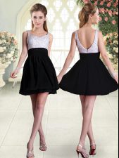  Black A-line Straps Sleeveless Chiffon Mini Length Backless Beading Prom Party Dress