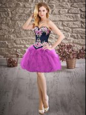  Purple A-line Organza Sweetheart Sleeveless Embroidery Mini Length Lace Up Prom Evening Gown