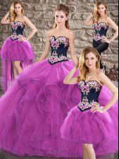  Beading and Embroidery 15 Quinceanera Dress Purple Lace Up Sleeveless Floor Length